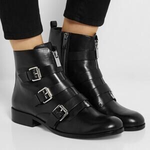 MICHAEL KORS Anya Black Leather Buckle Moto Boots 8.5/9